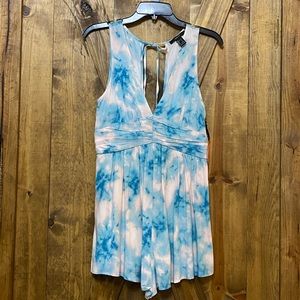Blue and pink tiedye sleeveless shorts romper NWT